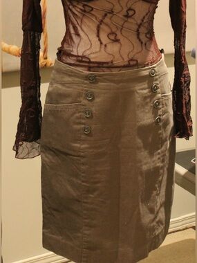 H&M Taupe Button-Detail Pencil Skirt